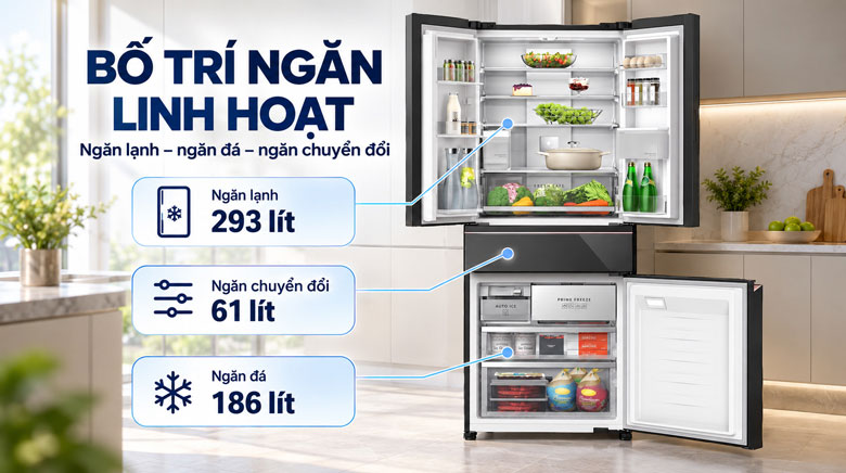 Bố trí ngăn chứa Panasonic NR-YW590YMMV dung tích 540 lít