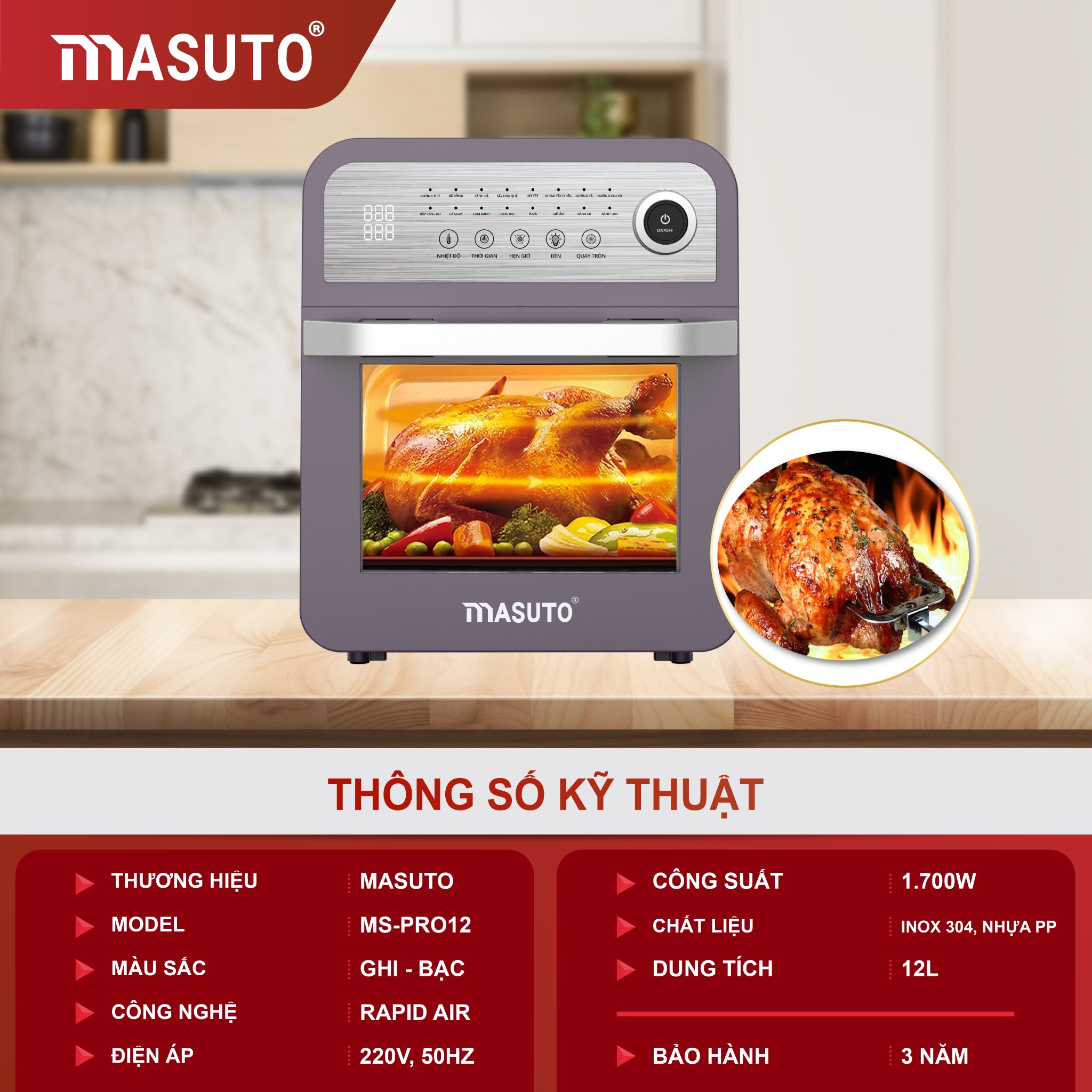 Nồi chiên không dầu Masuto PRO12 16 chế độ