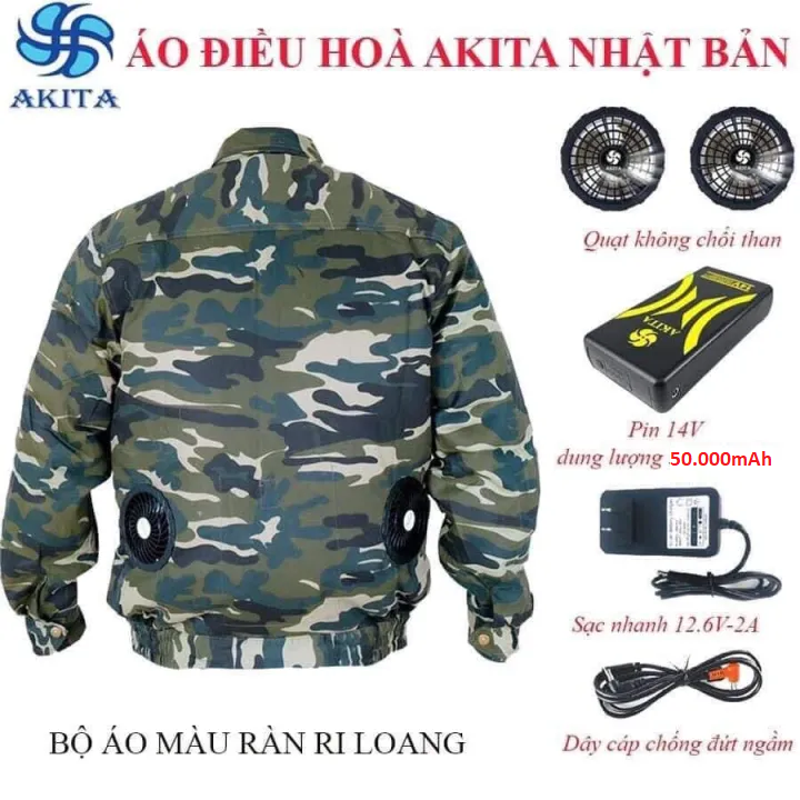 Áo Điều Hòa Akita Nhật Bản, Bảo Hộ Lao Động Làm Mát Mùa Hè ( Pin 30000mah Chạy 14-18Tiếng Liên Tục )