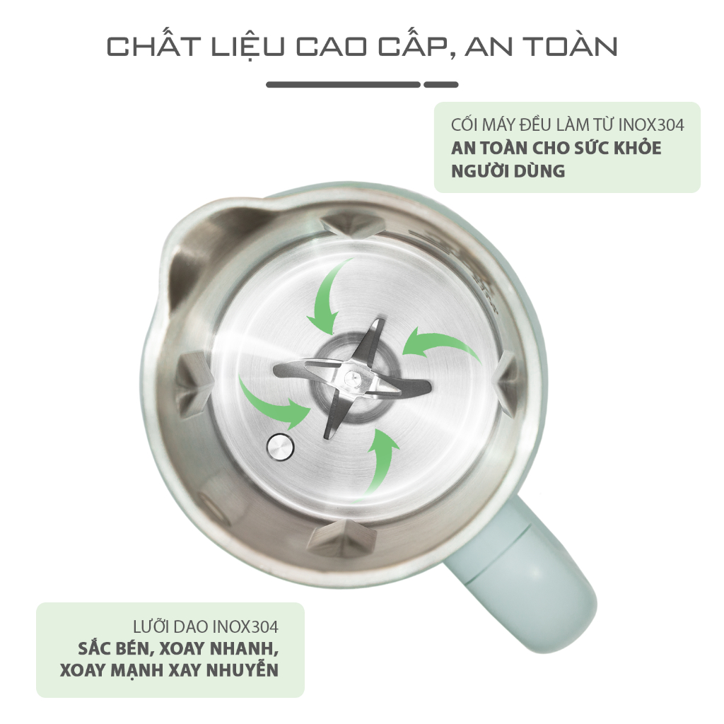 Máy làm sữa hạt TAPUHO TMB600 Chính hãng màu Xanh Pastal 750W Dung tích 0,6L inox 304 25.000 vòng/phút