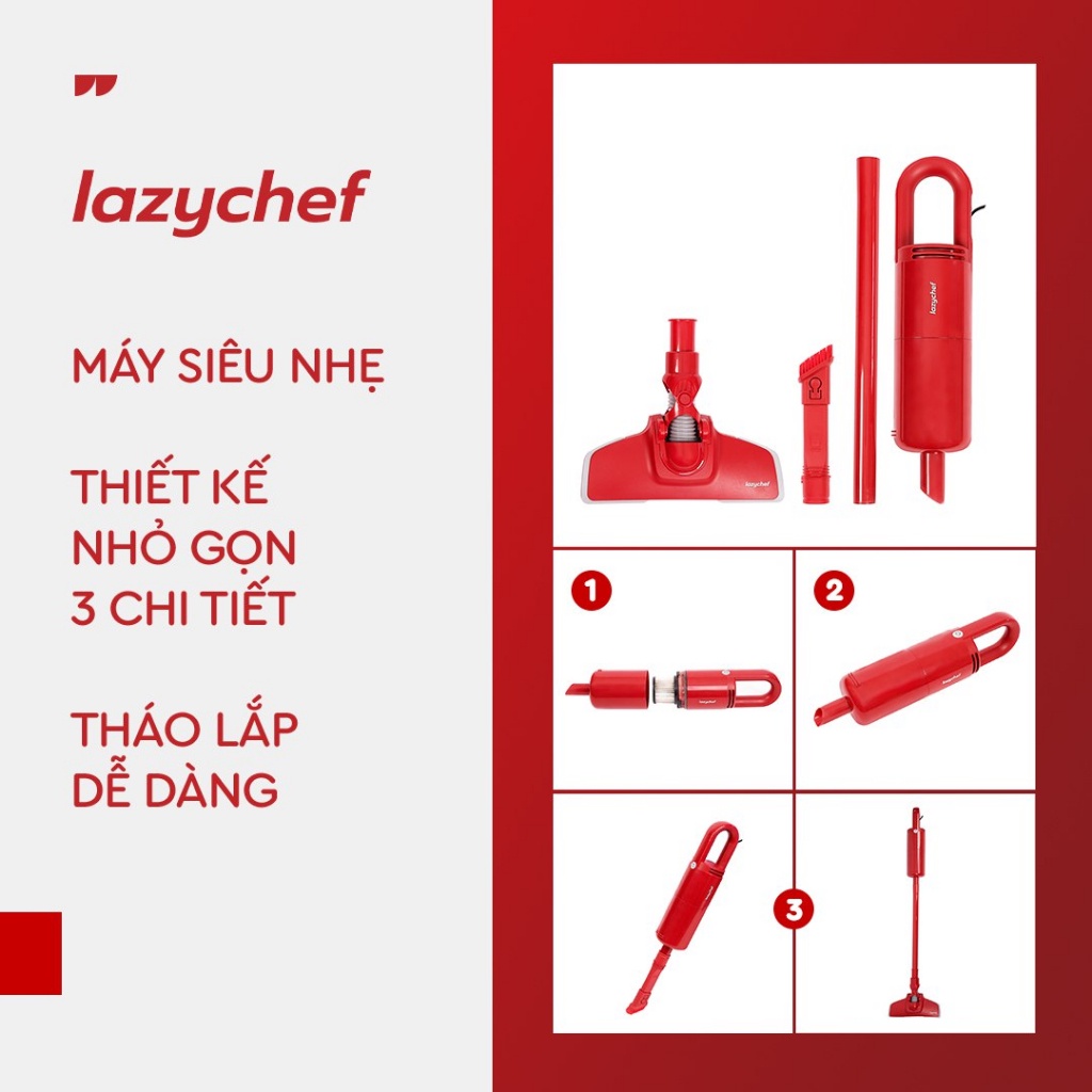 Máy Hút Bụi Cầm Tay 3S Thế Hệ Mới Lazychef - 3 Chi Tiết - Tháo Lắp 3 Giây