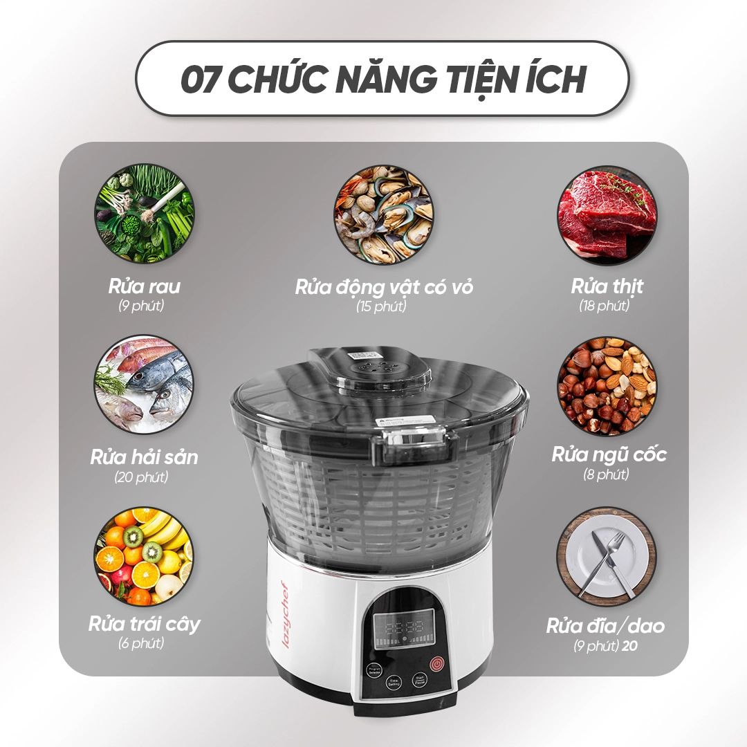 Máy Khử độc và Làm sạch thực phẩm đa năng 7in1 Lazychef LC-01RR