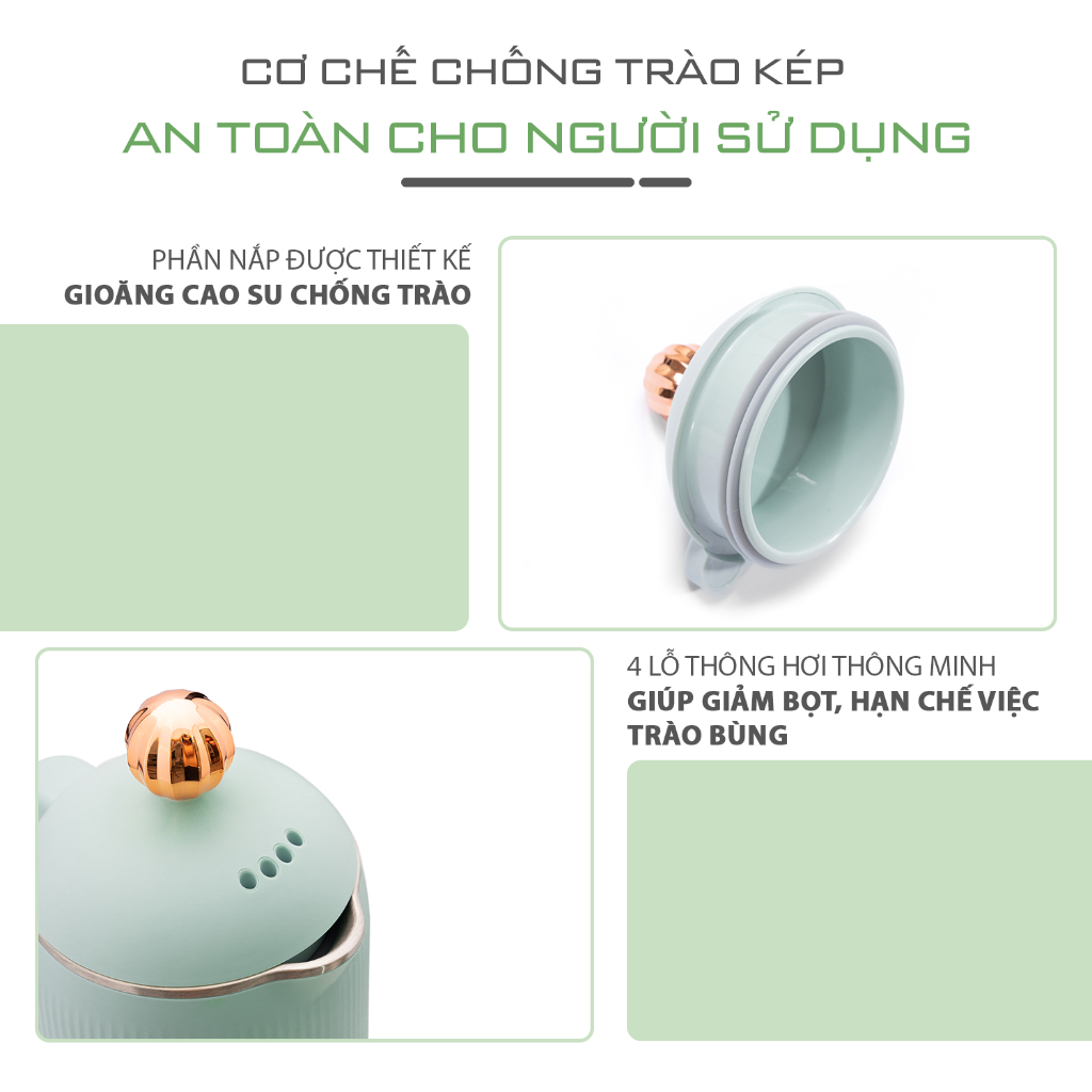 Máy làm sữa hạt TAPUHO TMB600 Chính hãng màu Xanh Pastal 750W Dung tích 0,6L inox 304 25.000 vòng/phút