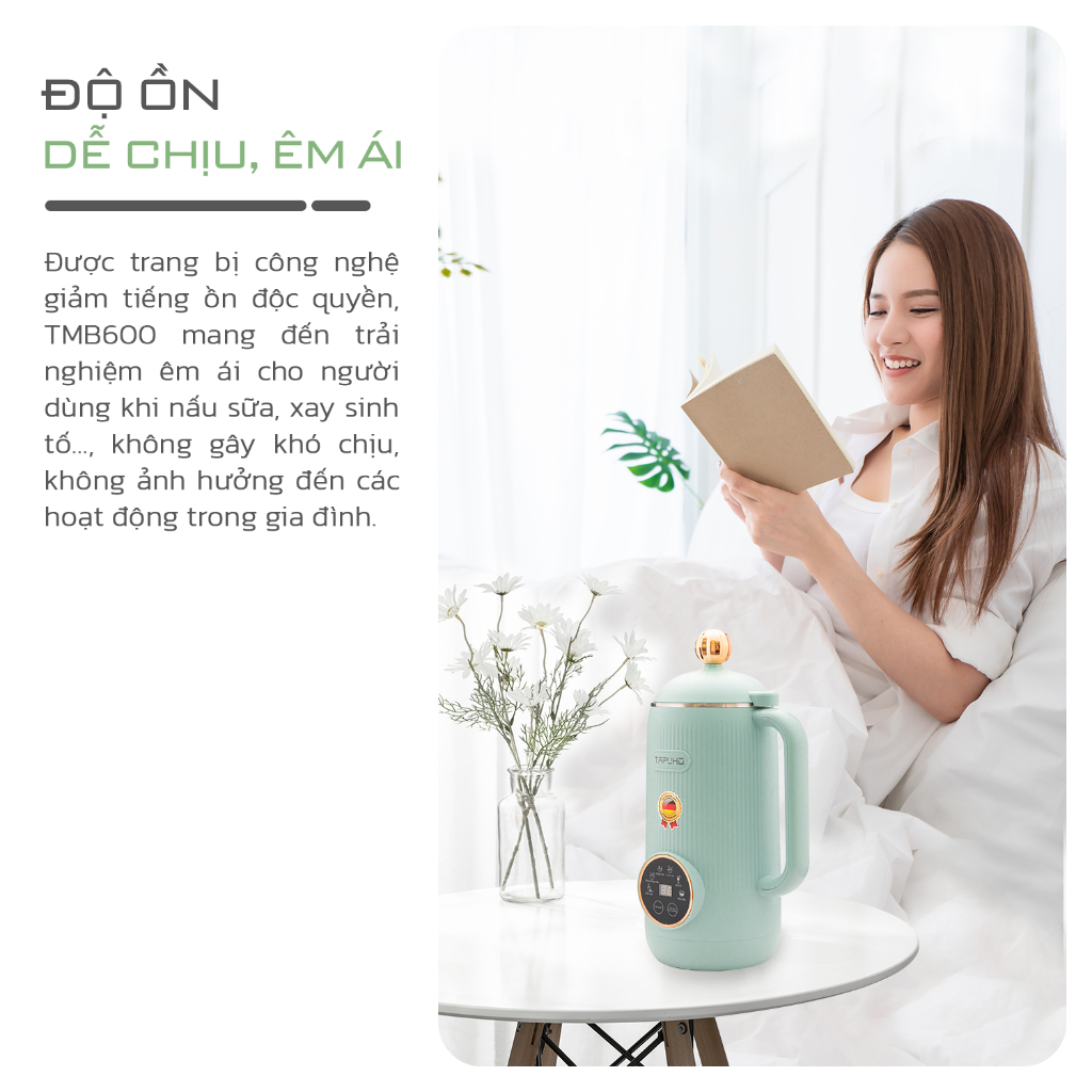 Máy làm sữa hạt TAPUHO TMB600 Chính hãng màu Xanh Pastal 750W Dung tích 0,6L inox 304 25.000 vòng/phút