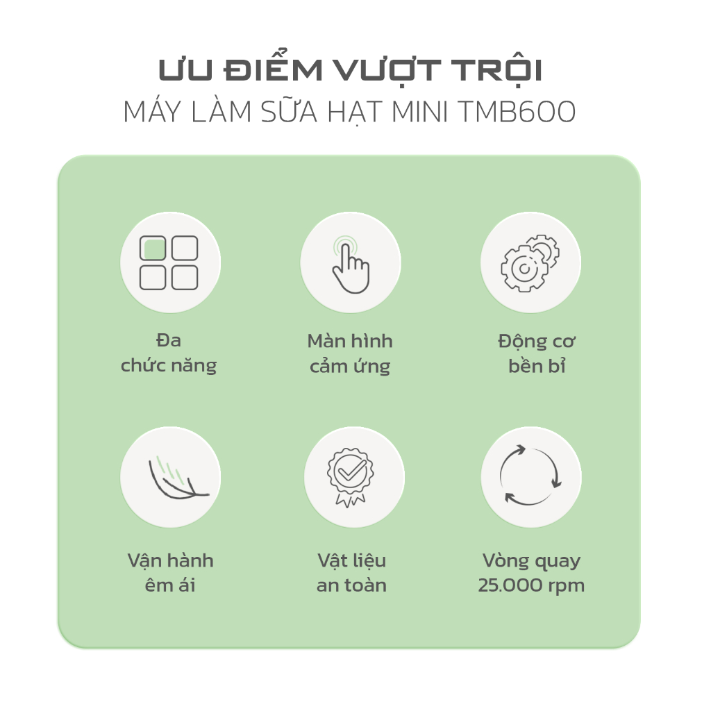 Máy làm sữa hạt TAPUHO TMB600 Chính hãng màu Xanh Pastal 750W Dung tích 0,6L inox 304 25.000 vòng/phút