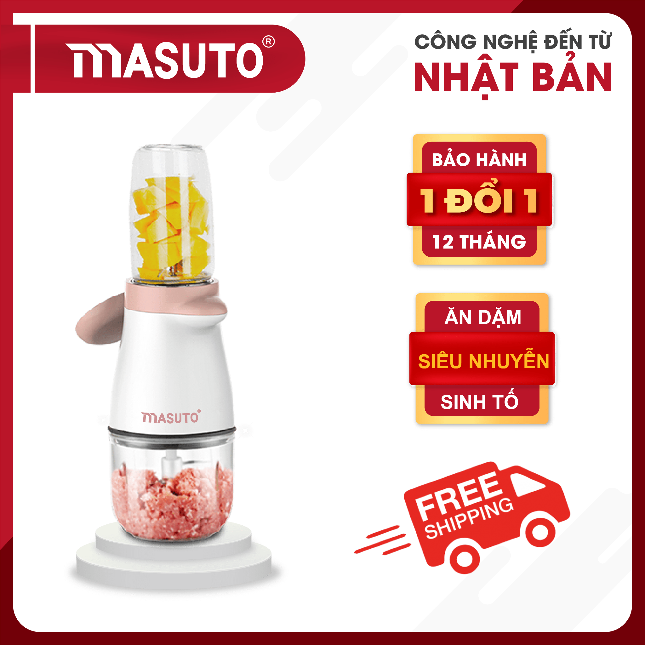 Máy xay ăn dặm 2 đầu - 2 cối thủy tinh Masuto MS-BABY-2C