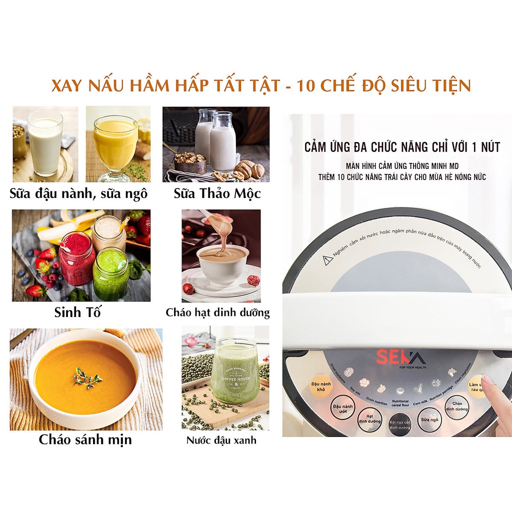 Máy làm sữa hạt SEKA LN-D28, xay sinh tố, nấu cháo chậm Cao Cấp