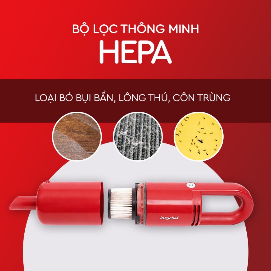 Máy Hút Bụi Cầm Tay 3S Thế Hệ Mới Lazychef - 3 Chi Tiết - Tháo Lắp 3 Giây