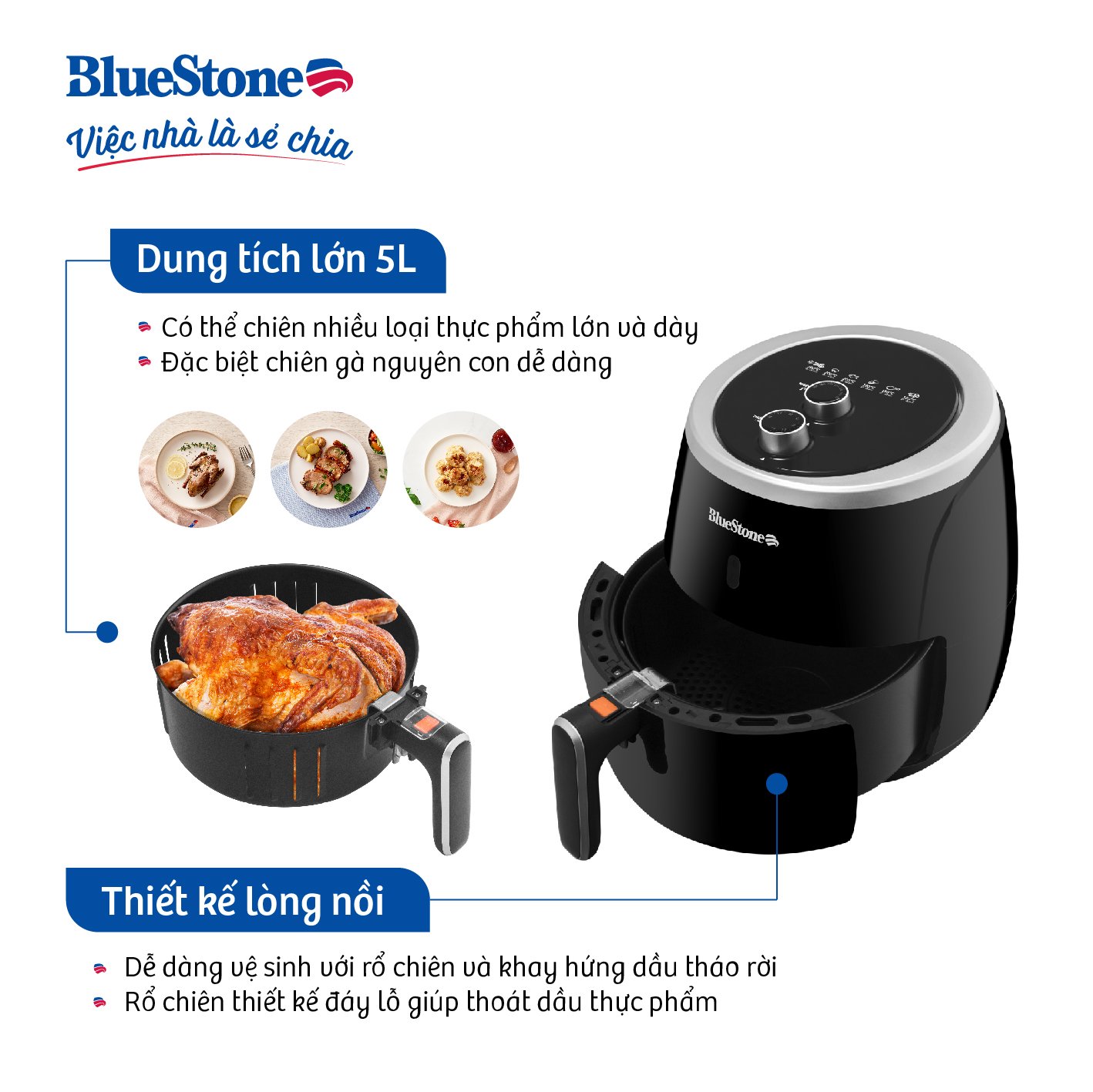 Nồi Chiên Không Dầu BlueStone AFB-5870 5 Lít 2000W