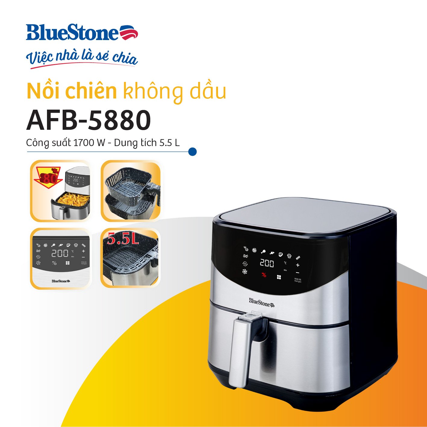 Nồi Chiên Không Dầu BlueStone AFB-5880 5.5 Lít 1700W