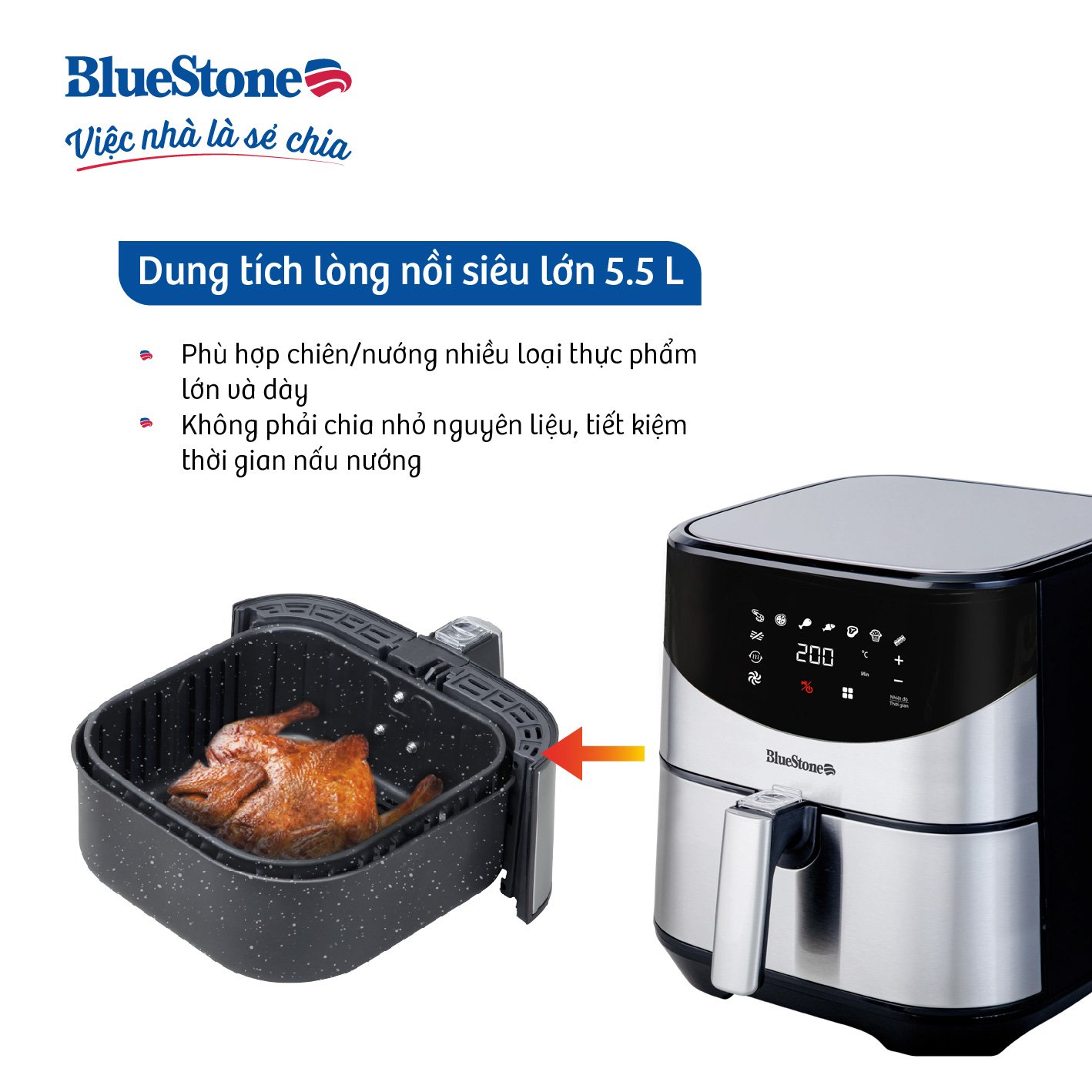 Nồi Chiên Không Dầu BlueStone AFB-5880 5.5 Lít 1700W