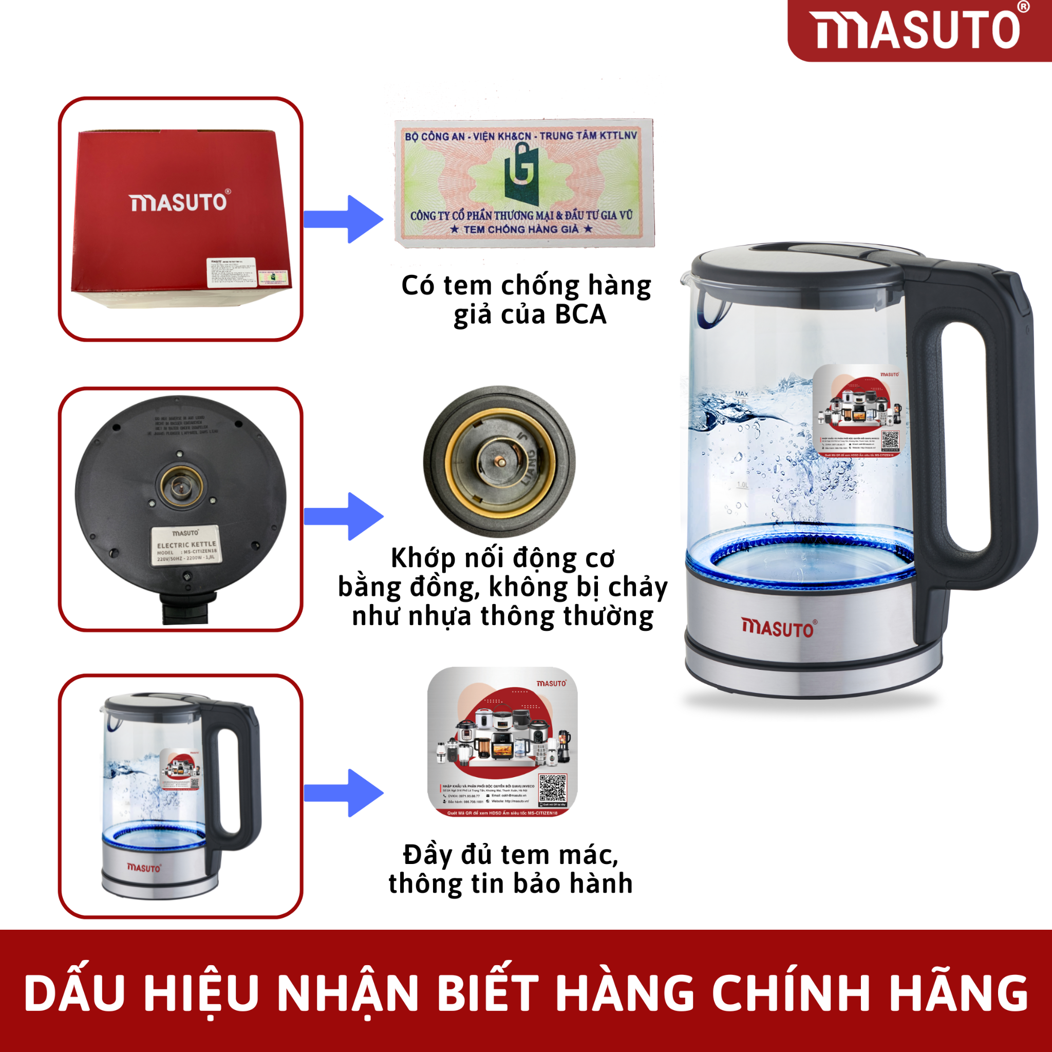 Ấm siêu tốc thủy tinh Masuto MS-Citizen18