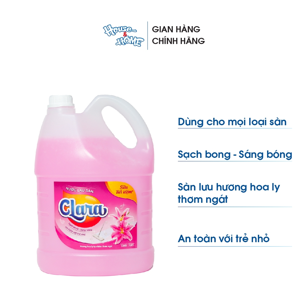 Nước lau sàn Clara - Hương hoa ly - Can 3.8Kg