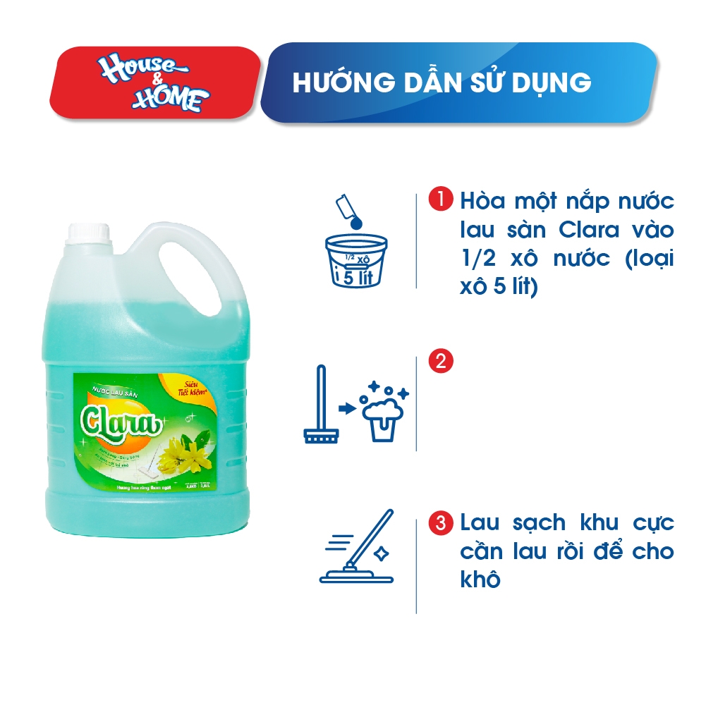 Nước lau sàn Clara - Hương hoa rừng - Can 3.8Kg