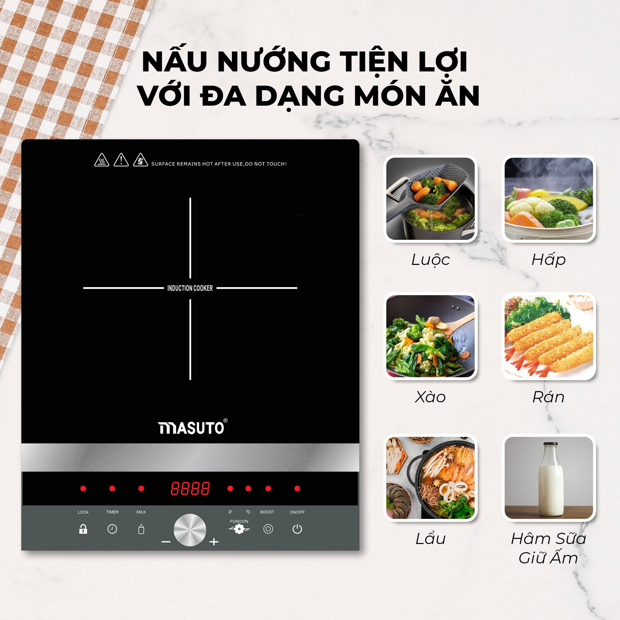 Bếp từ đơn Masuto MS-ID2000 (tặng 1 bộ nồi Inox kèm nắp kính 30cm)