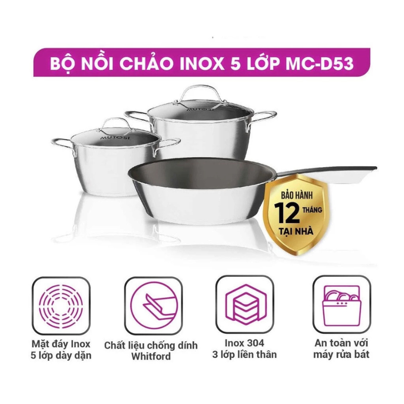 Bộ nồi chảo inox 5 lớp Mutosi MC-D53