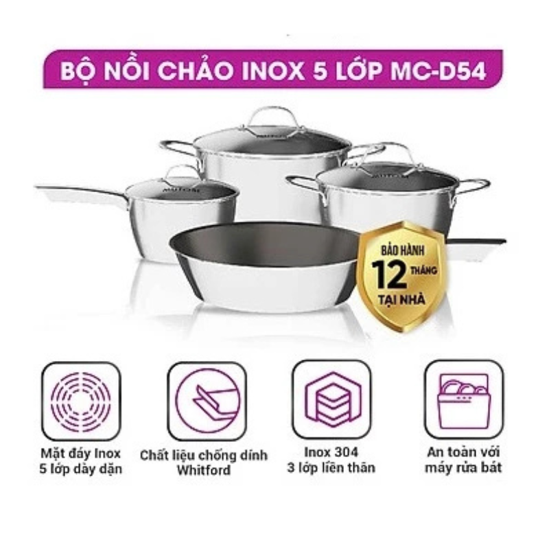 Bộ nồi chảo inox 5 lớp Mutosi MC-D54