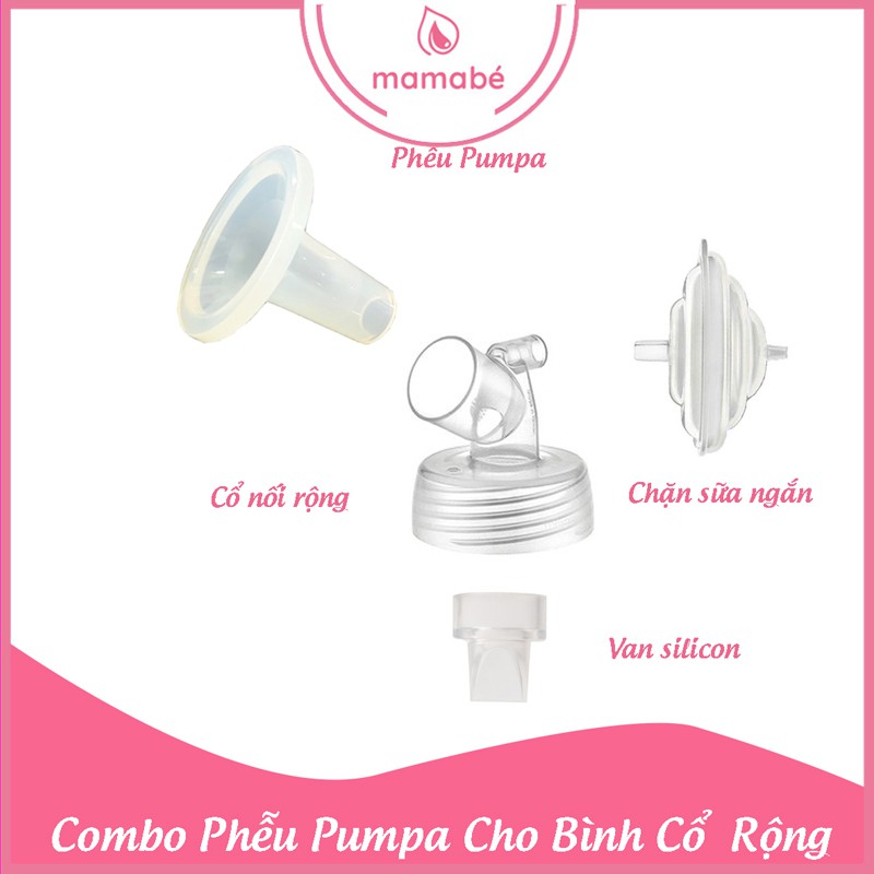 Combo 2 chiếc phễu Pumpa + cổ nối rộng + chặn sữa ngắn + van silicon