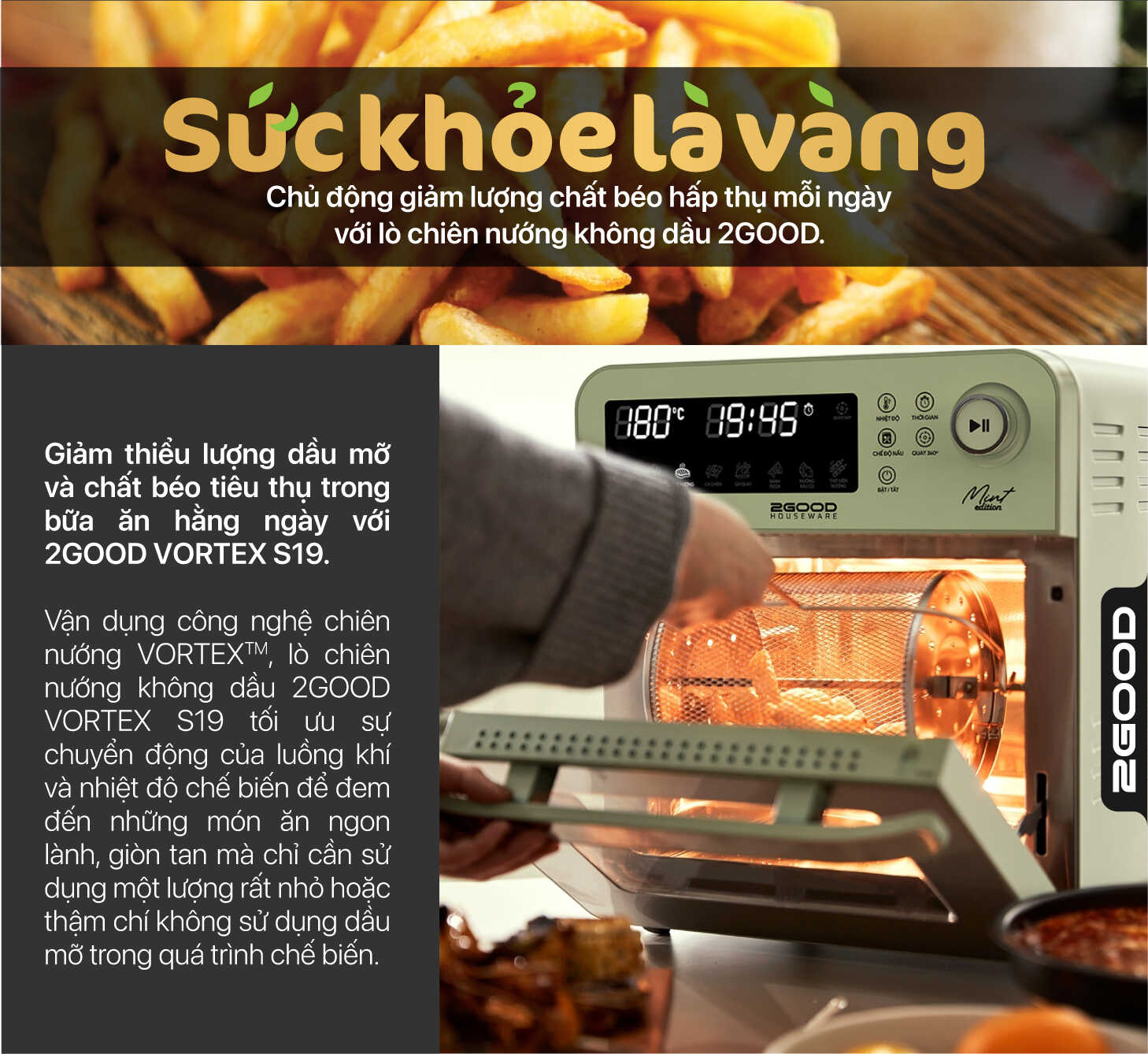 Nồi Chiên Không Dầu 2GOOD Vortex S-19 Air Fryer Oven