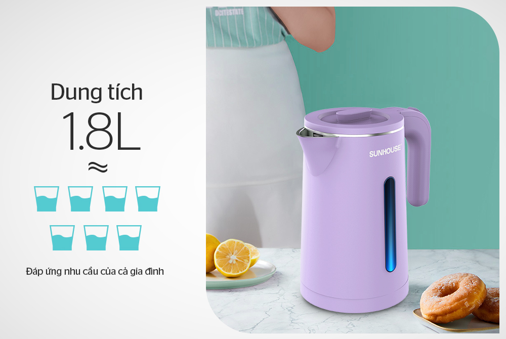 ẤM SIÊU TỐC SUNHOUSE 1,8L SUNHOUSE 1368KB