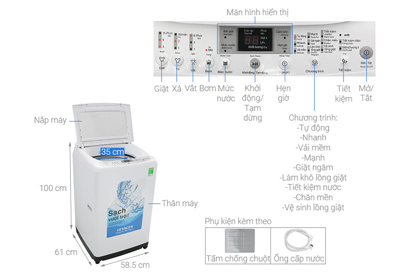 Máy giặt lồng đứng Hitachi SF-S95XC 9.5kg