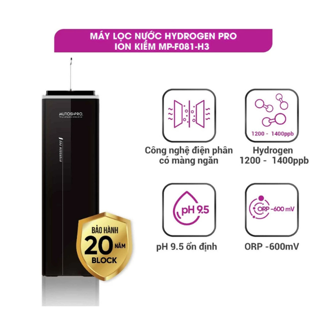 [Chính Hãng] Máy lọc nước Hydrogen Pro ion kiềm Mutosi MP-F081-H3