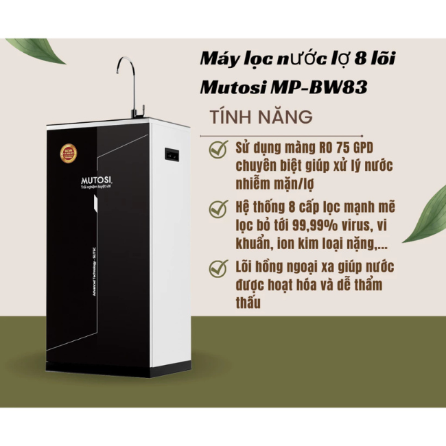 [Chính Hãng] Máy lọc nước Mutosi MP-BW83 lọc được nước nhiễm lợ