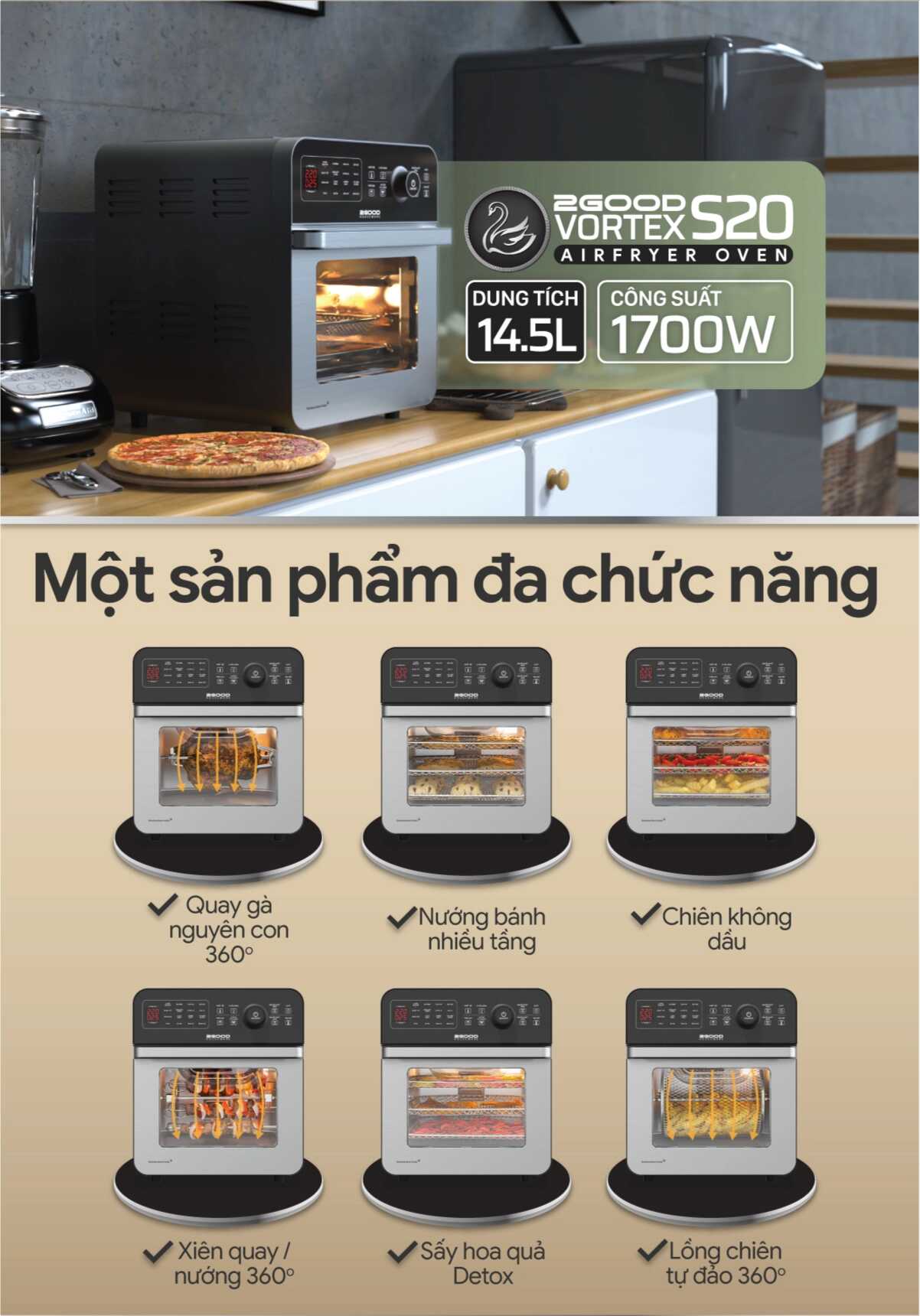 Nồi Chiên Không Dầu 2GOOD Vortex S-20 Air Fryer Oven