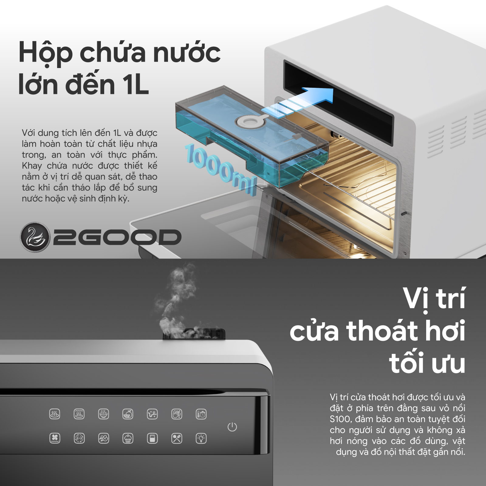 Nồi Chiên Không Dầu Kèm Hấp 2GOOD S100