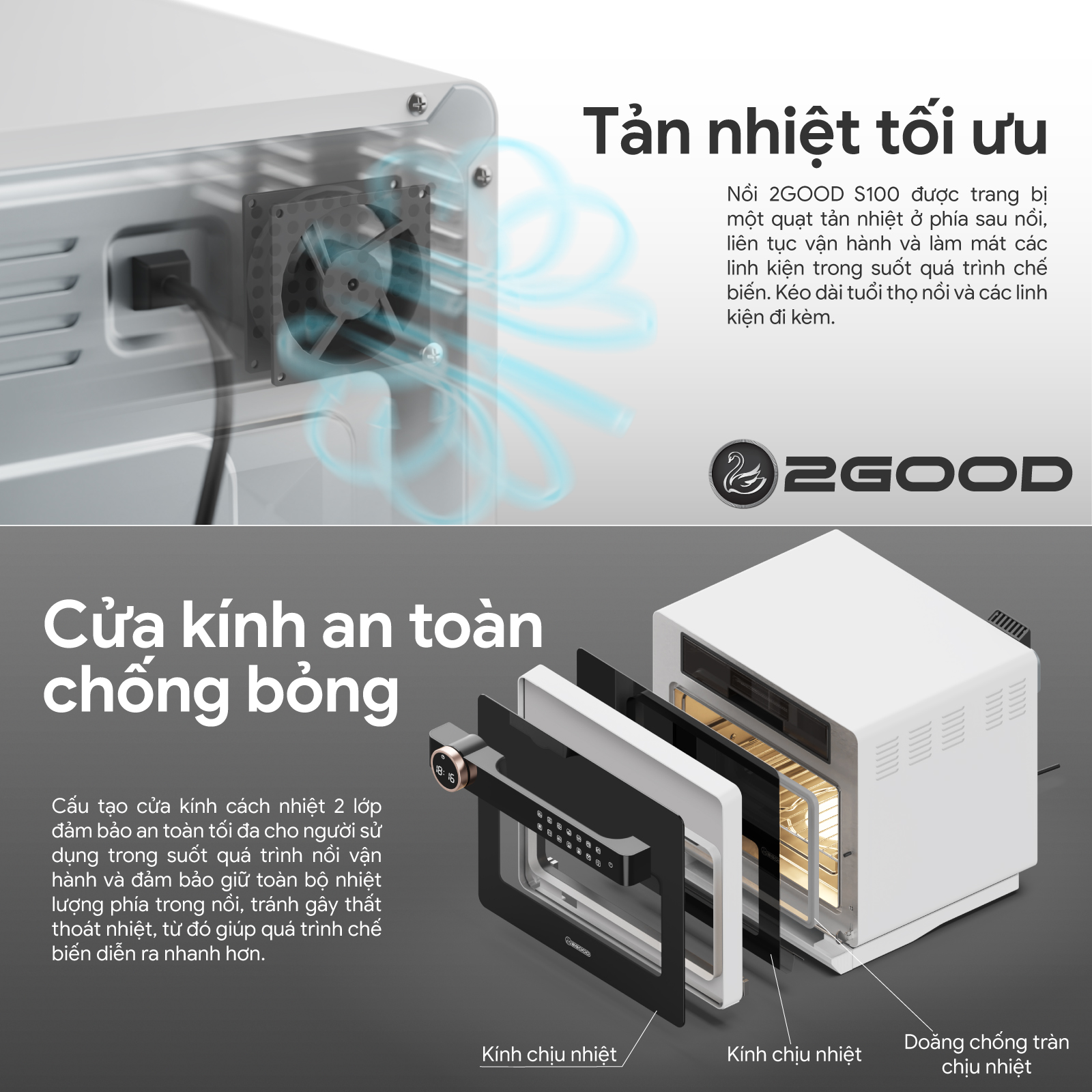 Nồi Chiên Không Dầu Kèm Hấp 2GOOD S100