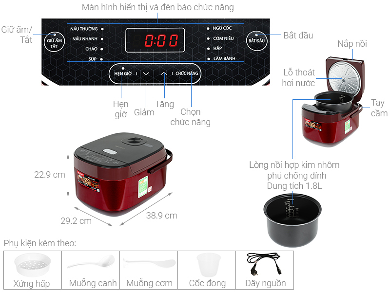 Nồi cơm điện cao tần Sharp 1,8L KS-COM194EV-RD