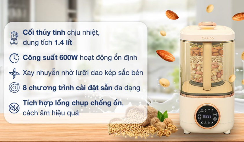 MÁY LÀM SỮA HẠT RAPIDO RHB-600D