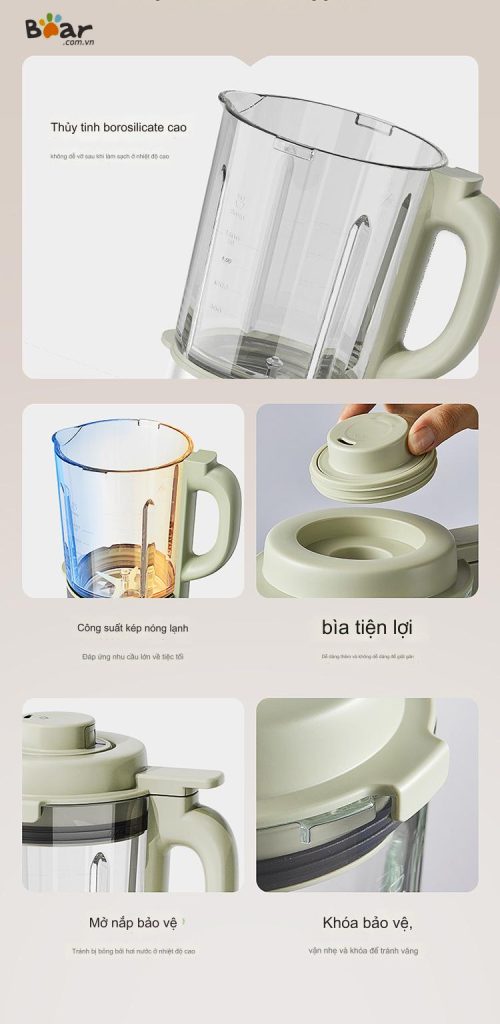 Máy Làm Sữa Hạt Đa Năng 1.75L Bear PBJ-D12V1, Nấu Sữa Đậu Nành, Xay Sinh Tố, chống ồn tốt, 10 Chức Năng, BH 18 tháng