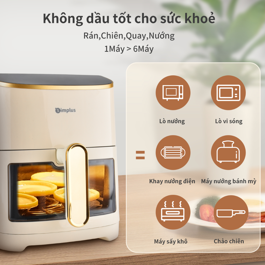 Nồi chiên không dầu Simplus Dung tích lớn 5.5L KQZG012 - Bảo Hành 1 Năm 1 Đổi 1