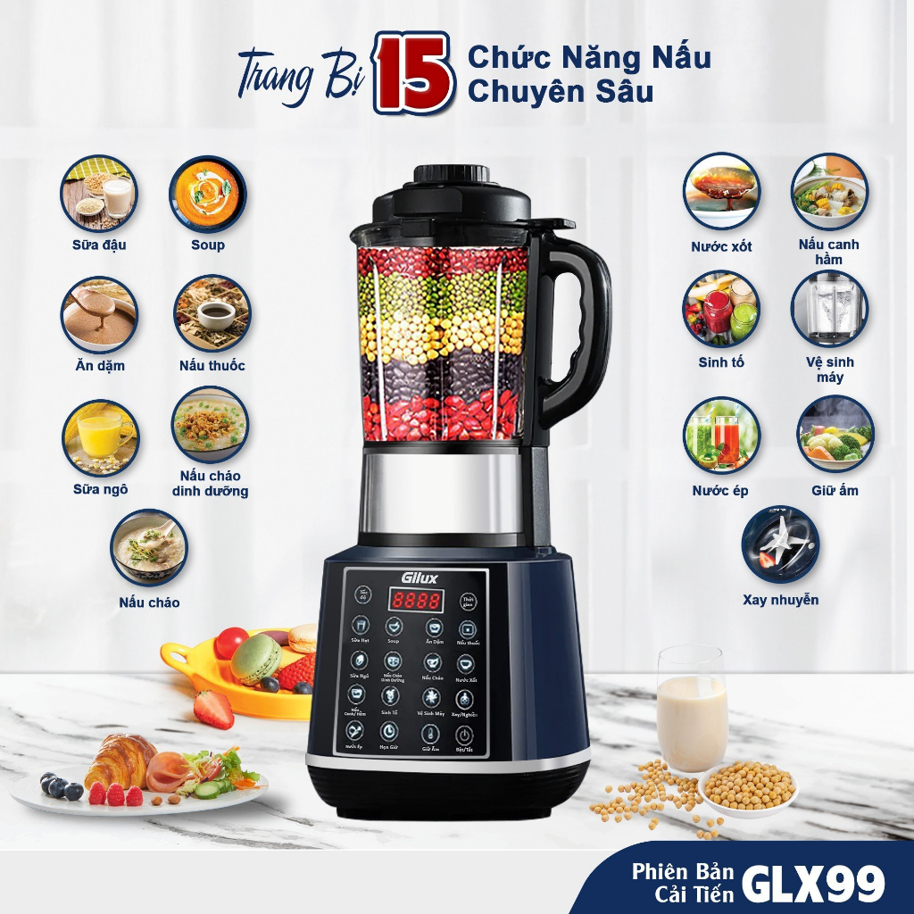Máy làm sữa hạt đa năng Gilux GLX99 – 15in1 Nấu sữa hạt, Nấu cháo – soup, Xay sinh tố