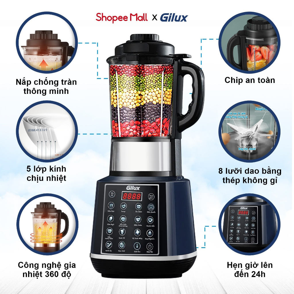 Máy làm sữa hạt đa năng Gilux GLX99 – 15in1 Nấu sữa hạt, Nấu cháo – soup, Xay sinh tố