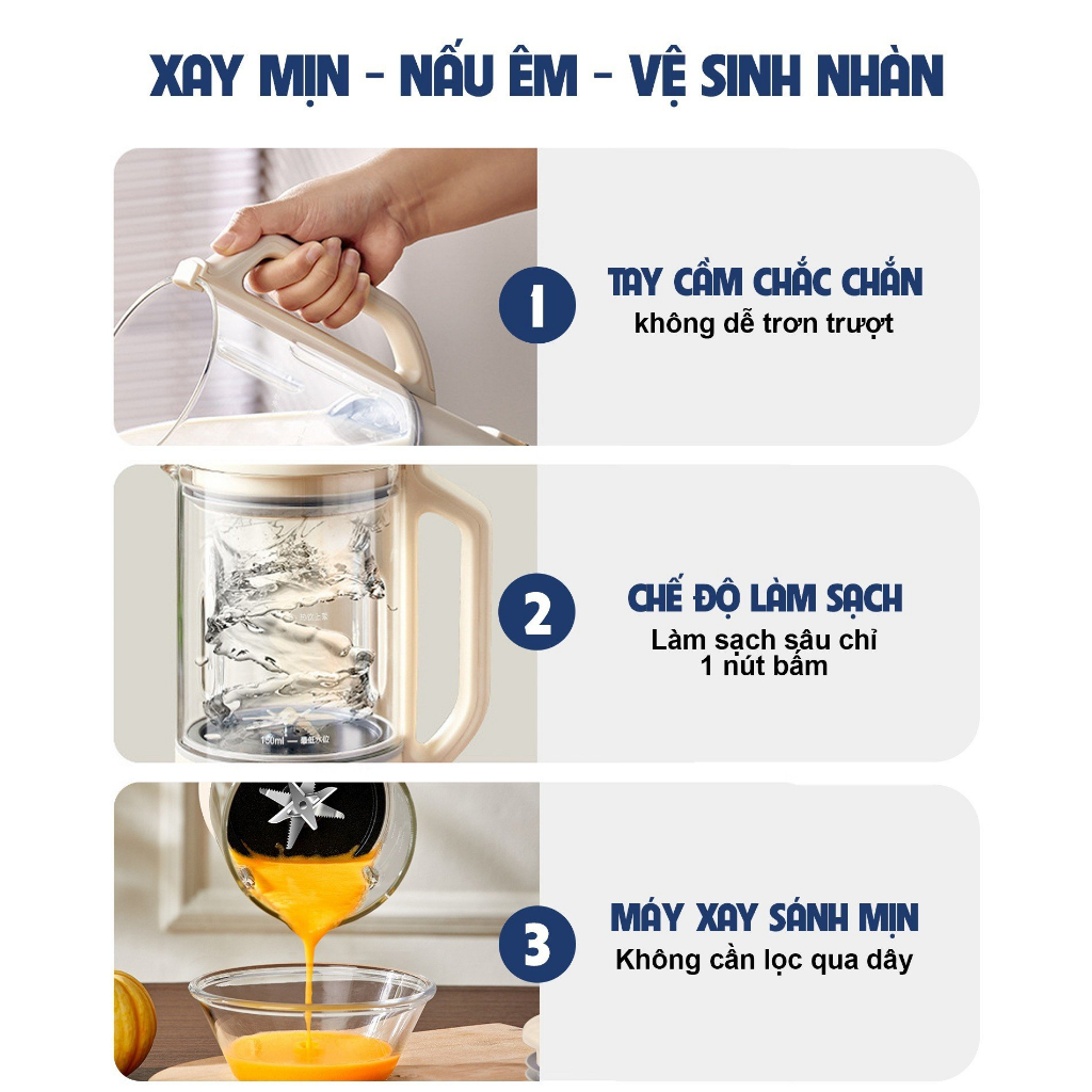 Máy làm sữa hạt Gilux GLJ16 - 8 chức năng TẶNG Sách công thức, Máy nấu sữa hạt 1.5L Bảo Hành 12 tháng
