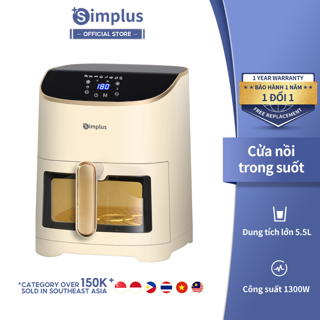 Nồi chiên không dầu Simplus Dung tích lớn 5.5L KQZG012 - Bảo Hành 1 Năm 1 Đổi 1