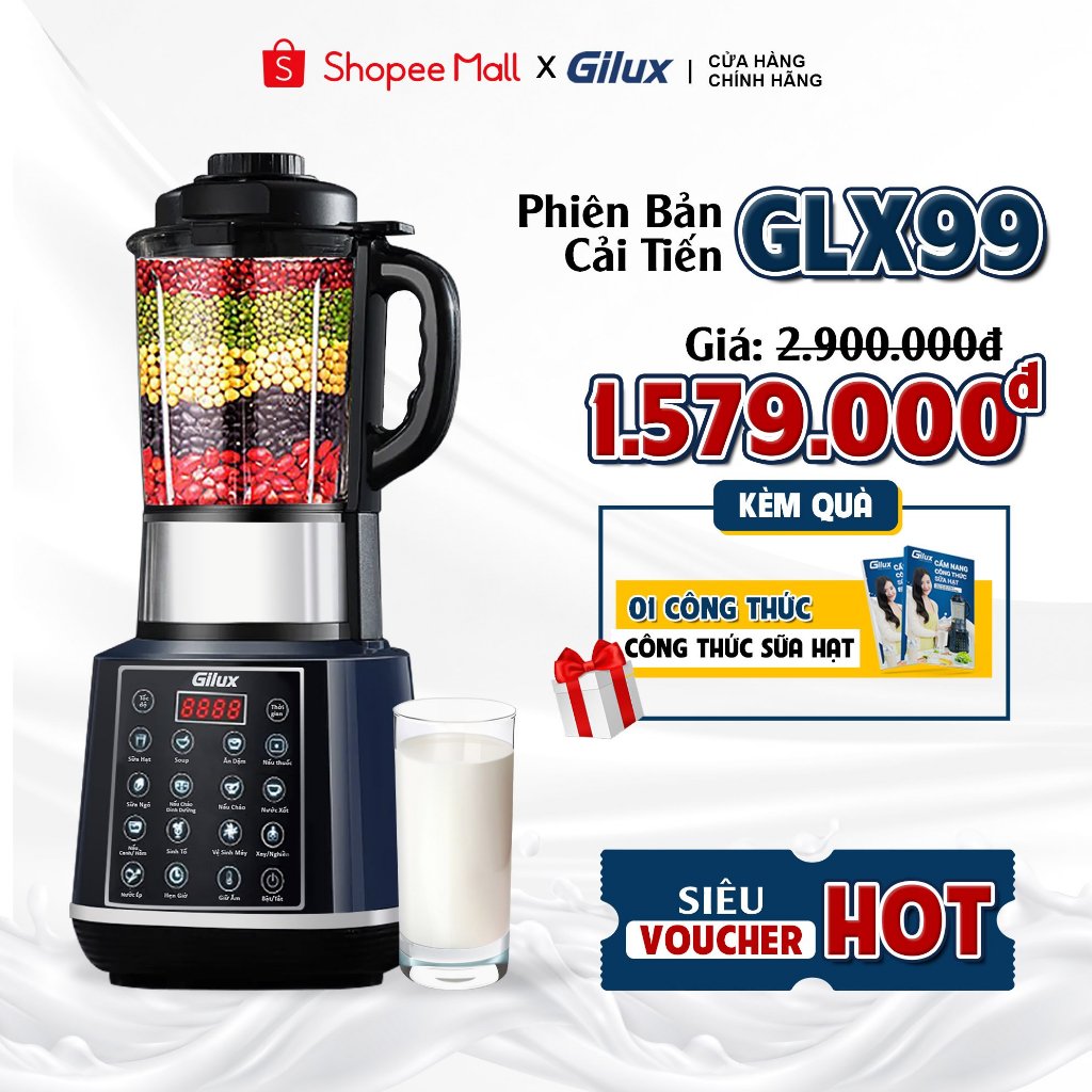 Máy làm sữa hạt đa năng Gilux GLX99 – 15in1 Nấu sữa hạt, Nấu cháo – soup, Xay sinh tố