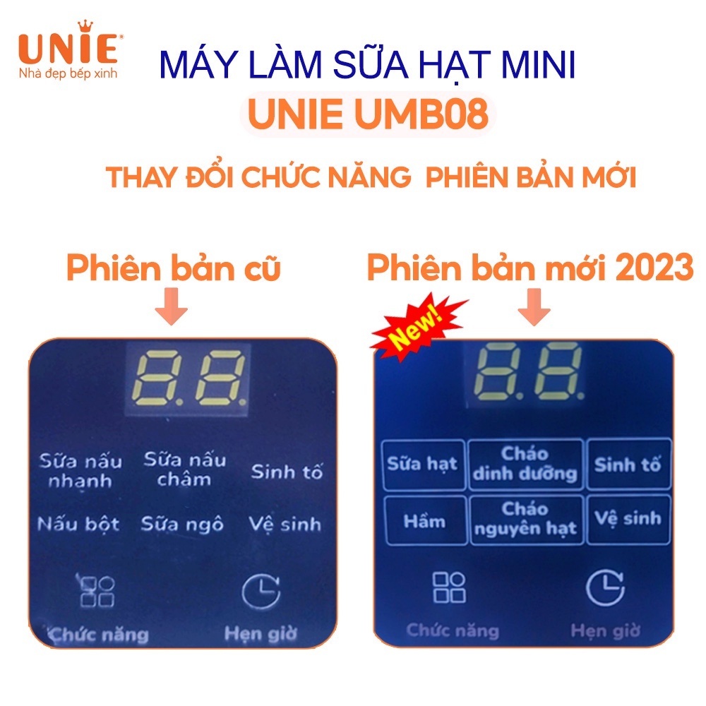 Máy làm sữa hạt Unie UMB08 PRO - Nắp INOX 304 cải tiến,dung tích 600ml,đa năng xay nấu