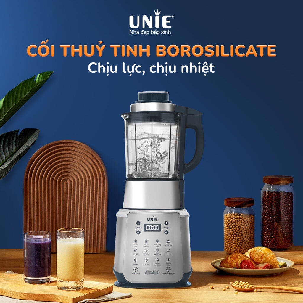 Máy làm sữa hạt Unie V9S, công suất 1800W, dung tích 1.75L, tự làm sạch cối thủy tinh, hàng cao cấp bảo hành 24 tháng