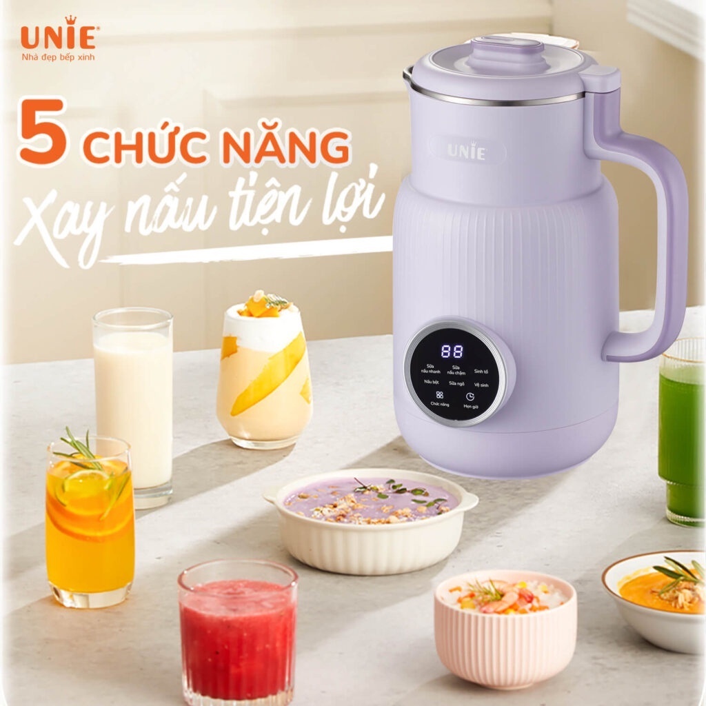 Máy làm sữa hạt Unie UMB08 PRO - Nắp INOX 304 cải tiến,dung tích 600ml,đa năng xay nấu