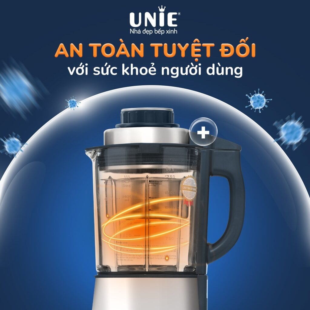 Máy làm sữa hạt Unie V9S, công suất 1800W, dung tích 1.75L, tự làm sạch cối thủy tinh, hàng cao cấp bảo hành 24 tháng