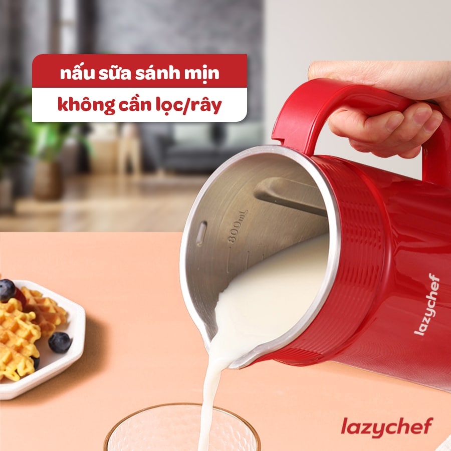 Máy xay nấu sữa hạt đa năng 5in1 Ver 2.0 Lazychef (Phiên bản nắp Inox)