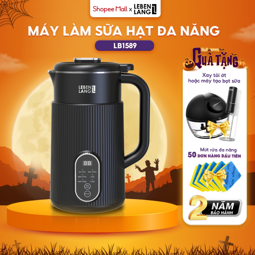 Máy làm sữa hạt đa năng Lebenlang LBL1589, làm sữa nhanh trong 25 phút, công suất 600W, 1L, bảo hành 2 năm - chính hãng