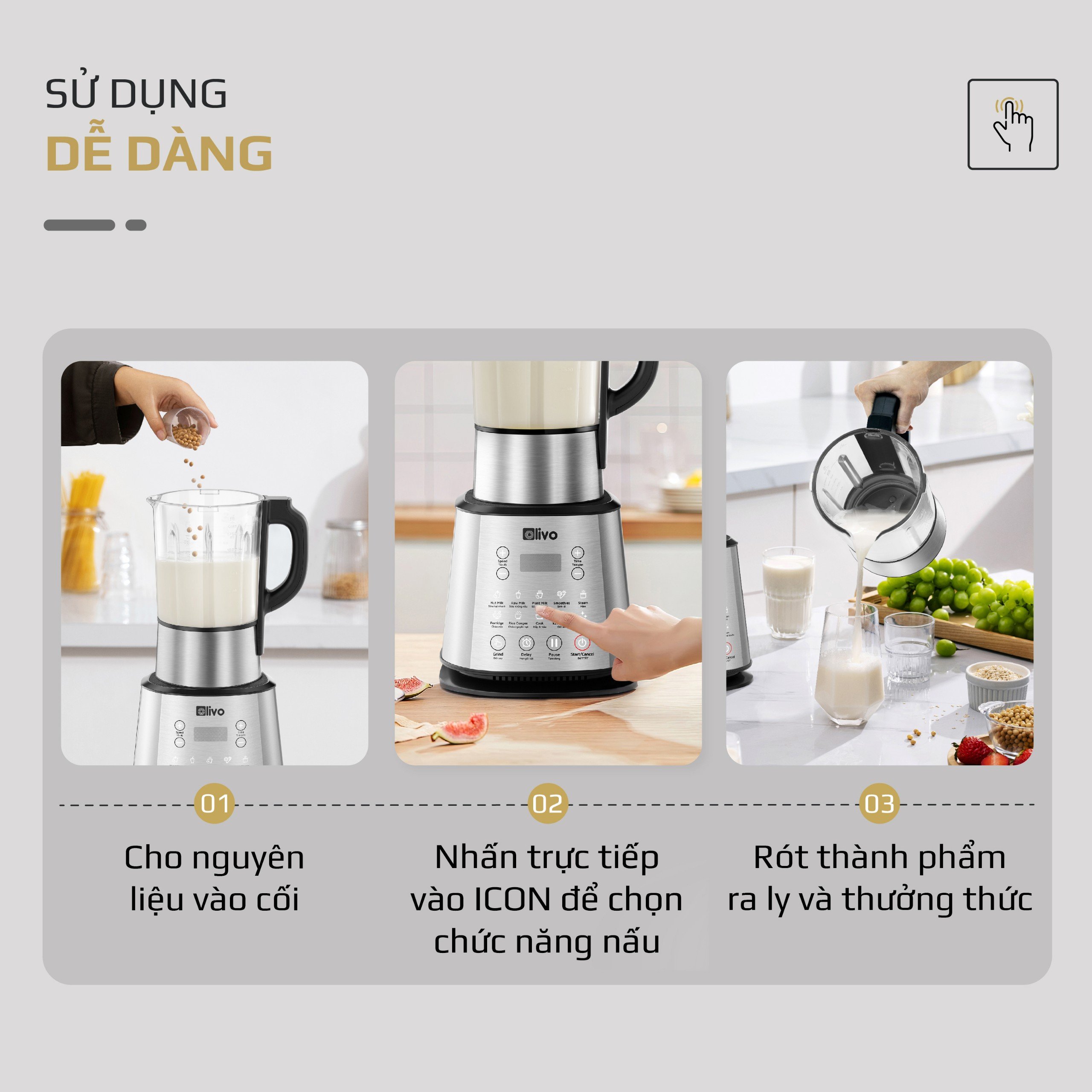 Máy Làm Sữa Hạt OLIVO X20 PLUS – Bản Nâng Cấp Có Tới 3 Chức Năng Nấu Sữa, Tạm Dừng Thông Minh