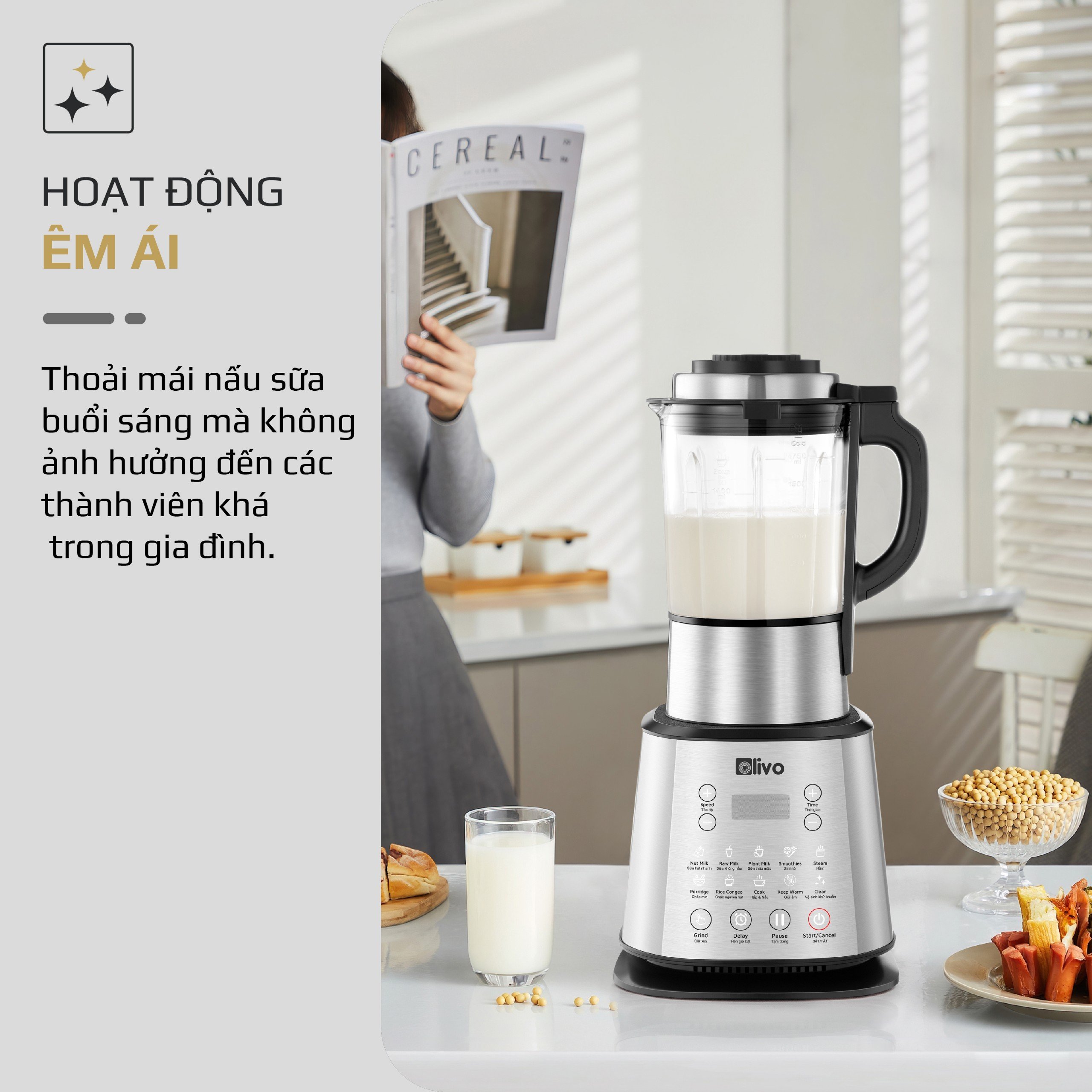 Máy Làm Sữa Hạt OLIVO X20 PLUS – Bản Nâng Cấp Có Tới 3 Chức Năng Nấu Sữa, Tạm Dừng Thông Minh