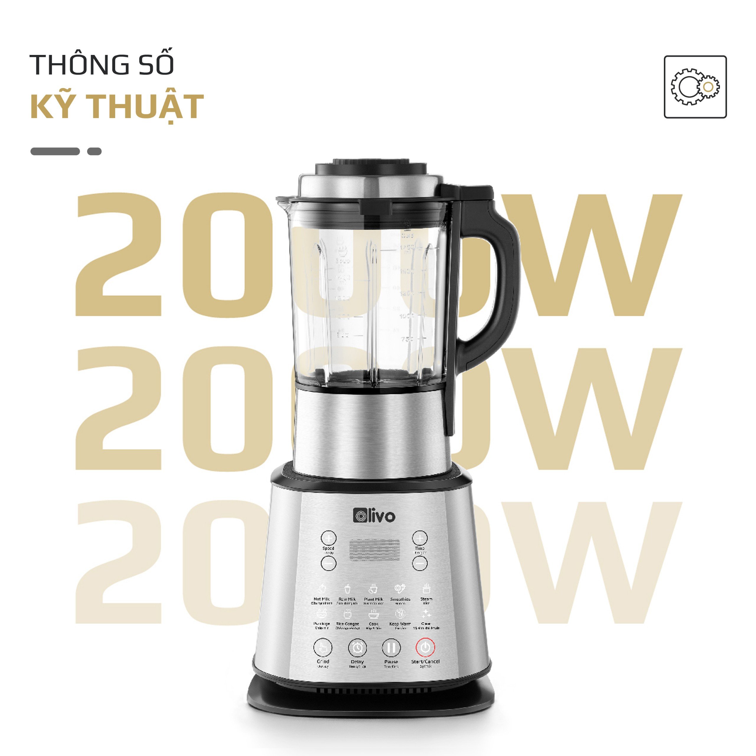 Máy Làm Sữa Hạt OLIVO X20 PLUS – Bản Nâng Cấp Có Tới 3 Chức Năng Nấu Sữa, Tạm Dừng Thông Minh