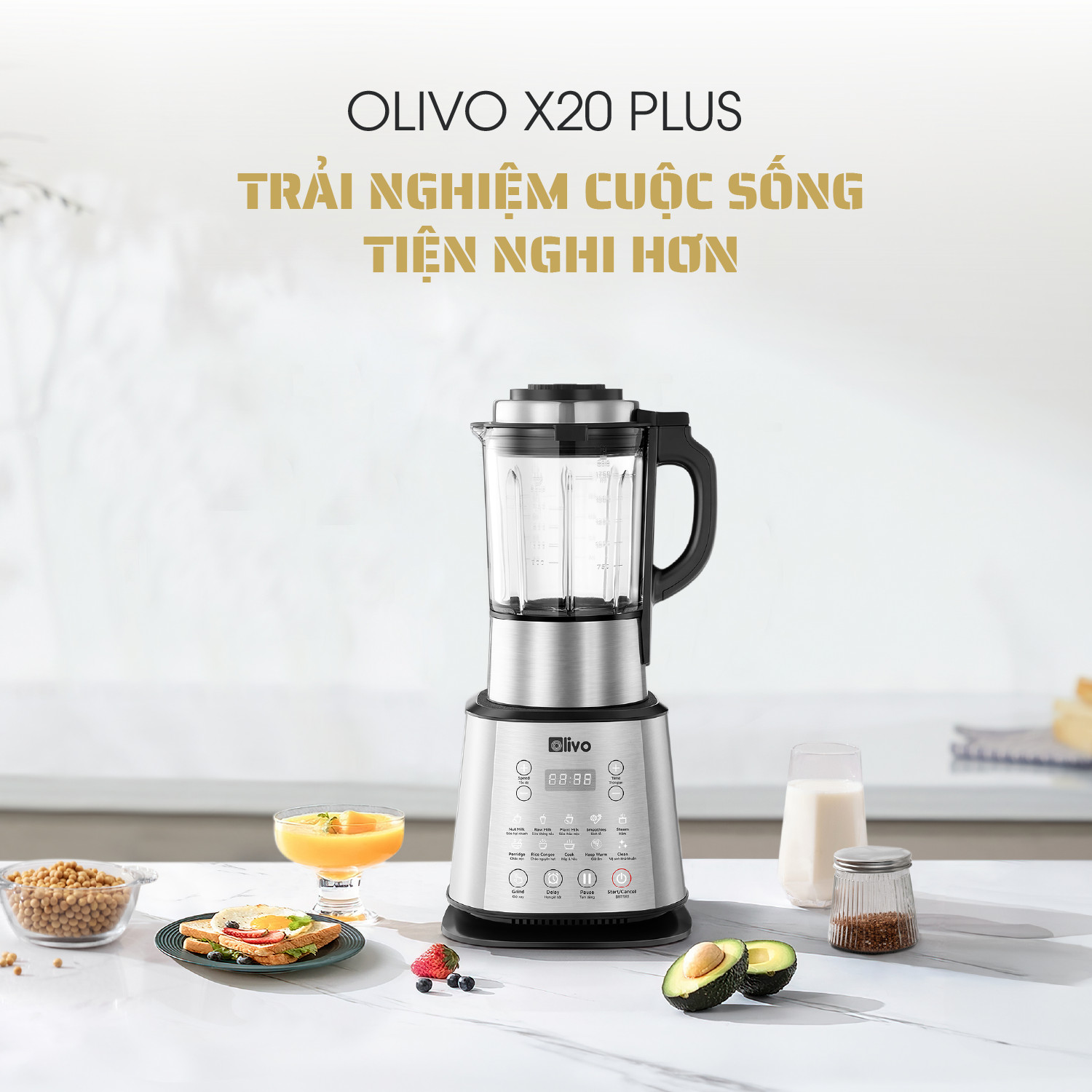 Máy Làm Sữa Hạt OLIVO X20 PLUS – Bản Nâng Cấp Có Tới 3 Chức Năng Nấu Sữa, Tạm Dừng Thông Minh