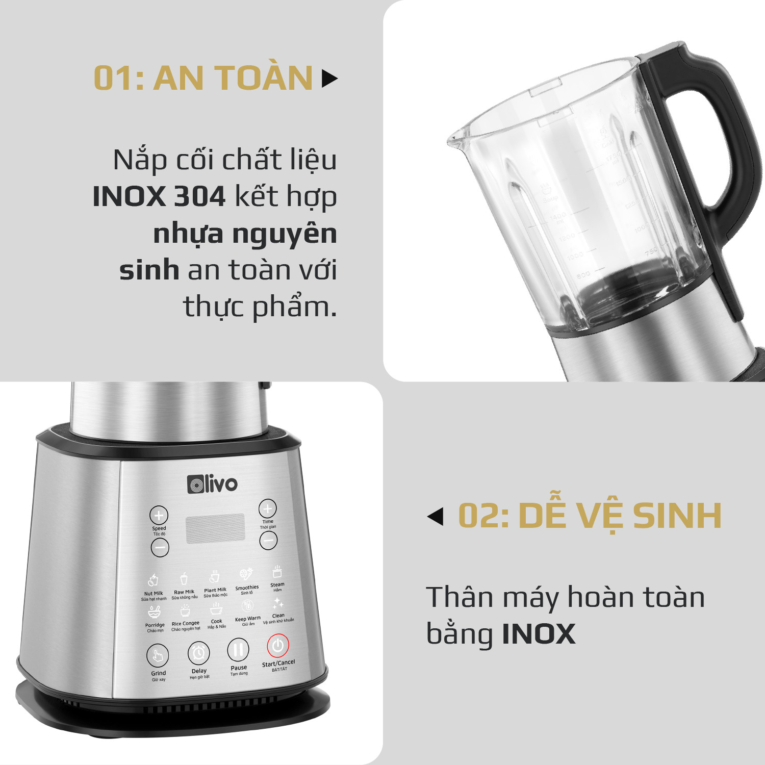Máy Làm Sữa Hạt OLIVO X20 PLUS – Bản Nâng Cấp Có Tới 3 Chức Năng Nấu Sữa, Tạm Dừng Thông Minh
